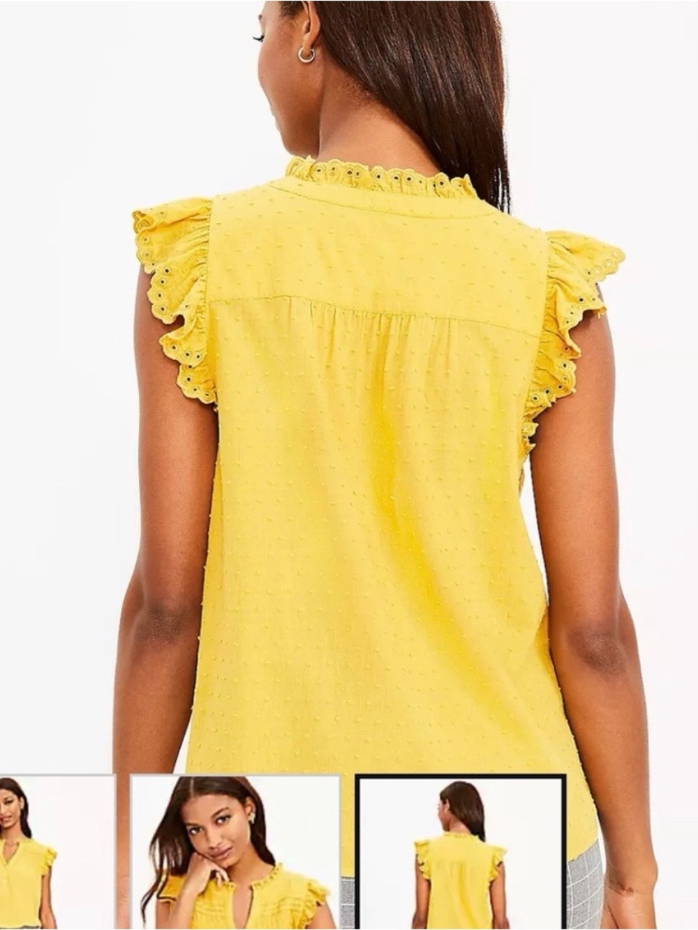 LOFT Yellow Eyelet Ruffle Split-Neck Blouse - Picture 3 of 8